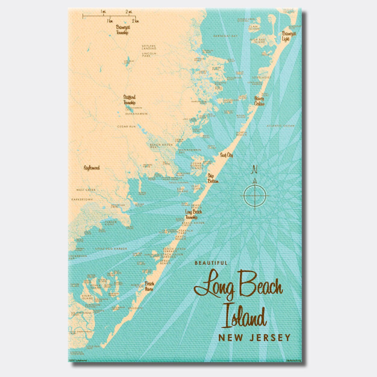Long Beach Township Map Long Beach Island New Jersey Canvas Map Art | Etsy