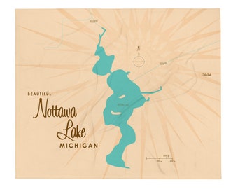 Lago Nottawa, Michigan / Decoración de casas en el lago / Arte de cabaña / Regalos con mapas personalizados / Manta