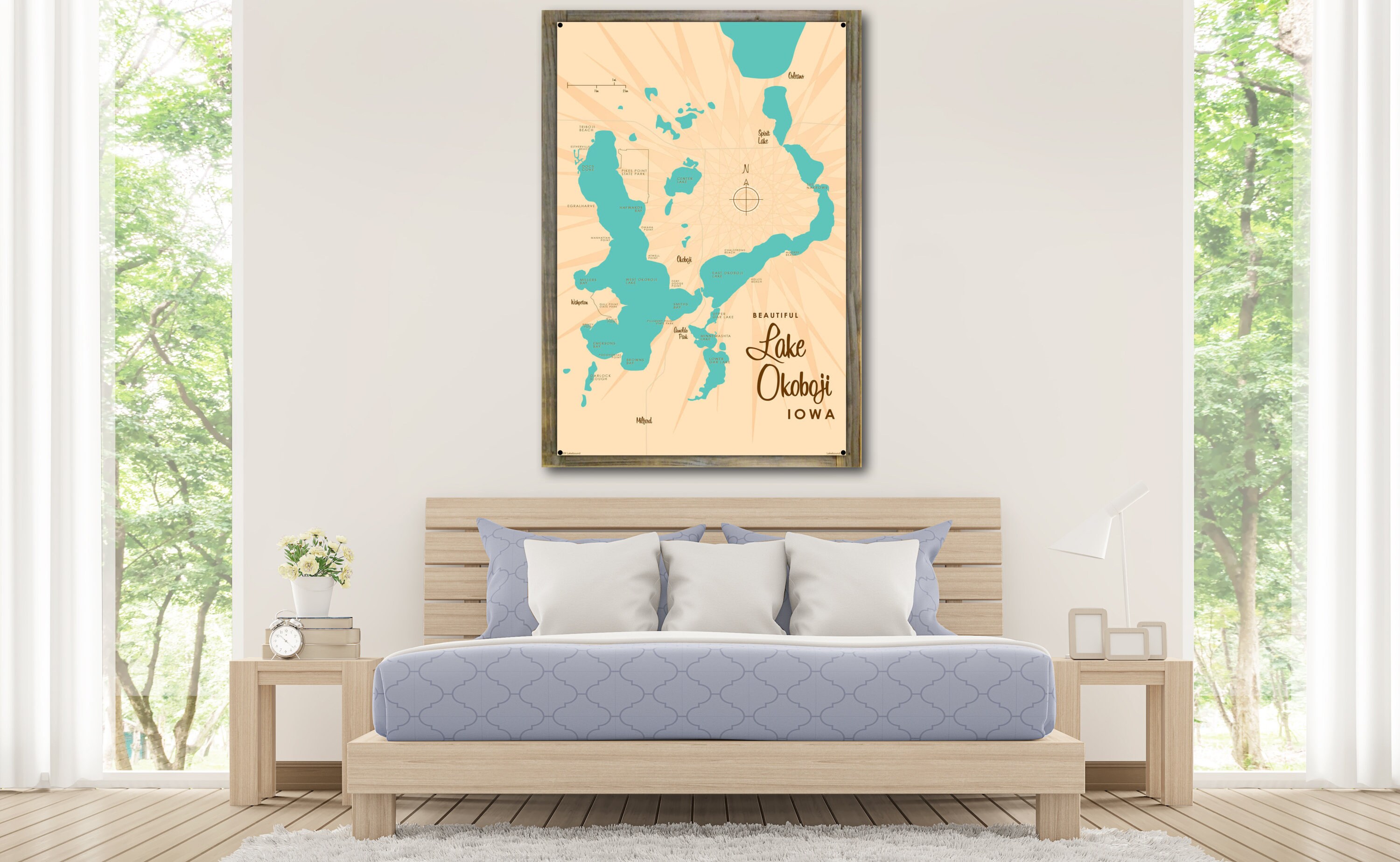 Lake Okoboji Iowa Woodmounted Metal Sign Map Art Etsy