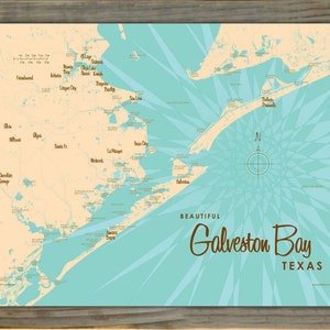 Galveston Bay Texas | Lake House Décor | Cabin Art | Custom Map Gifts | Wood-Mounted Metal Sign Map Art