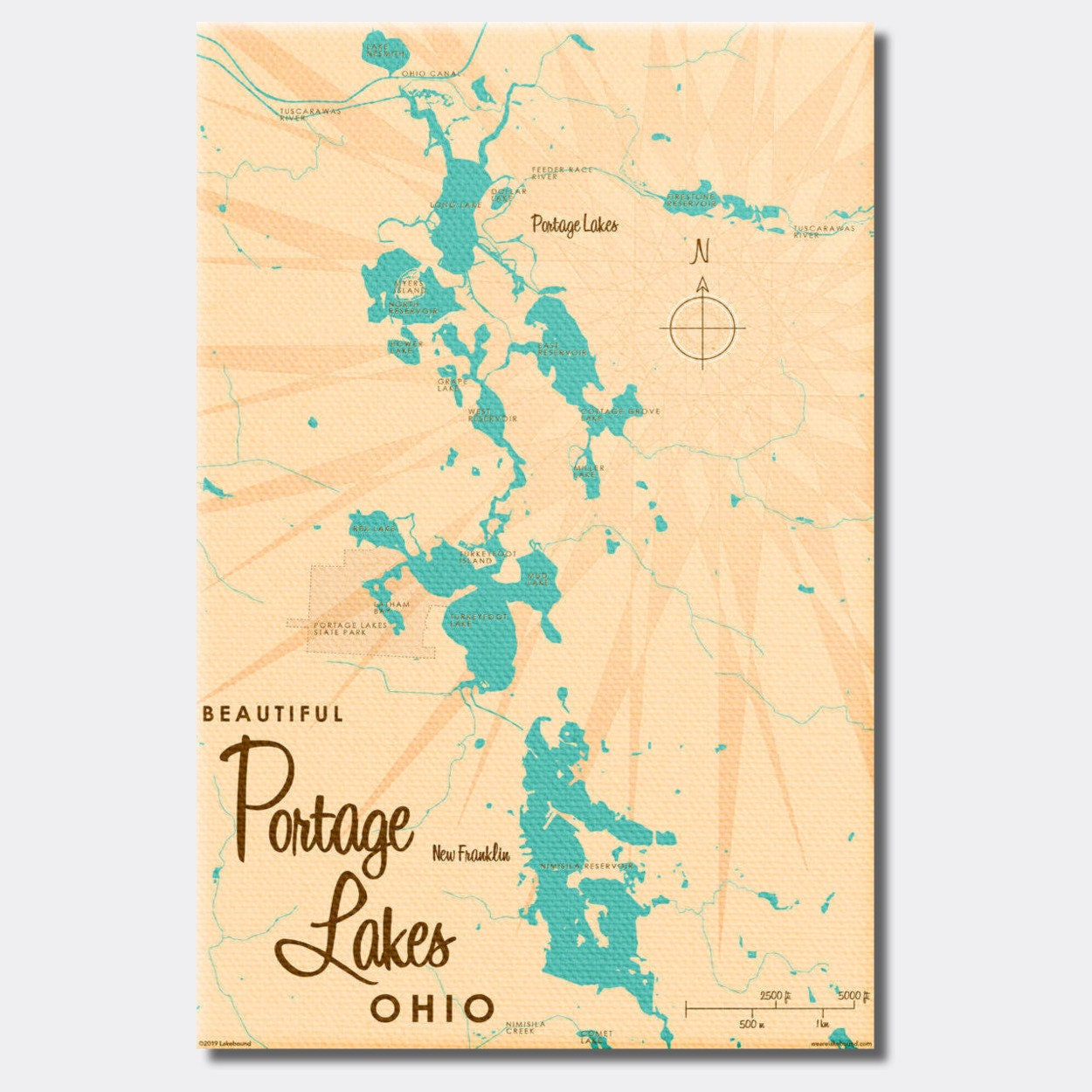 Portage Lakes Ohio Canvas Map Art Etsy UK