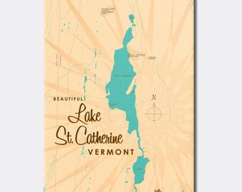 Lago St. Catherine, Vermont / Decoración de casas en el lago / Arte de cabañas / Regalos de mapas personalizados / Arte de mapas en lienzo