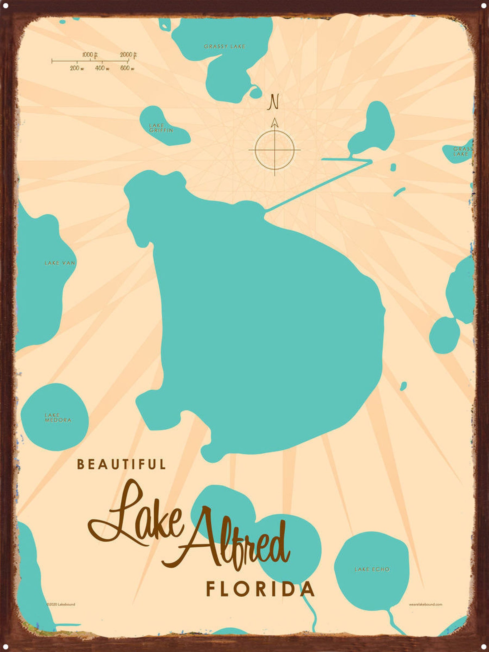 Lake Alfred Florida Rustic Metal Sign Map Art Etsy