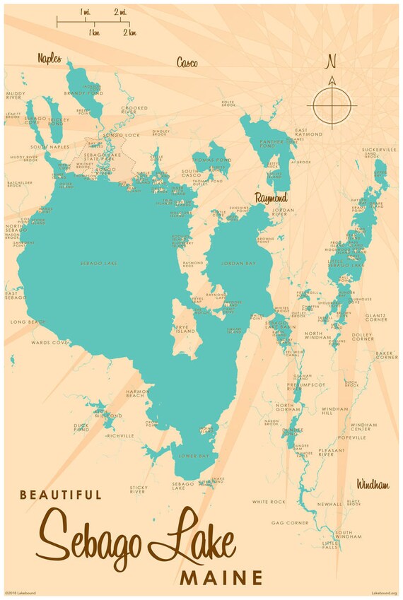 Map Of Sebago Lake Maine Sebago Lake Maine Paper Print Map Art | Etsy Uk