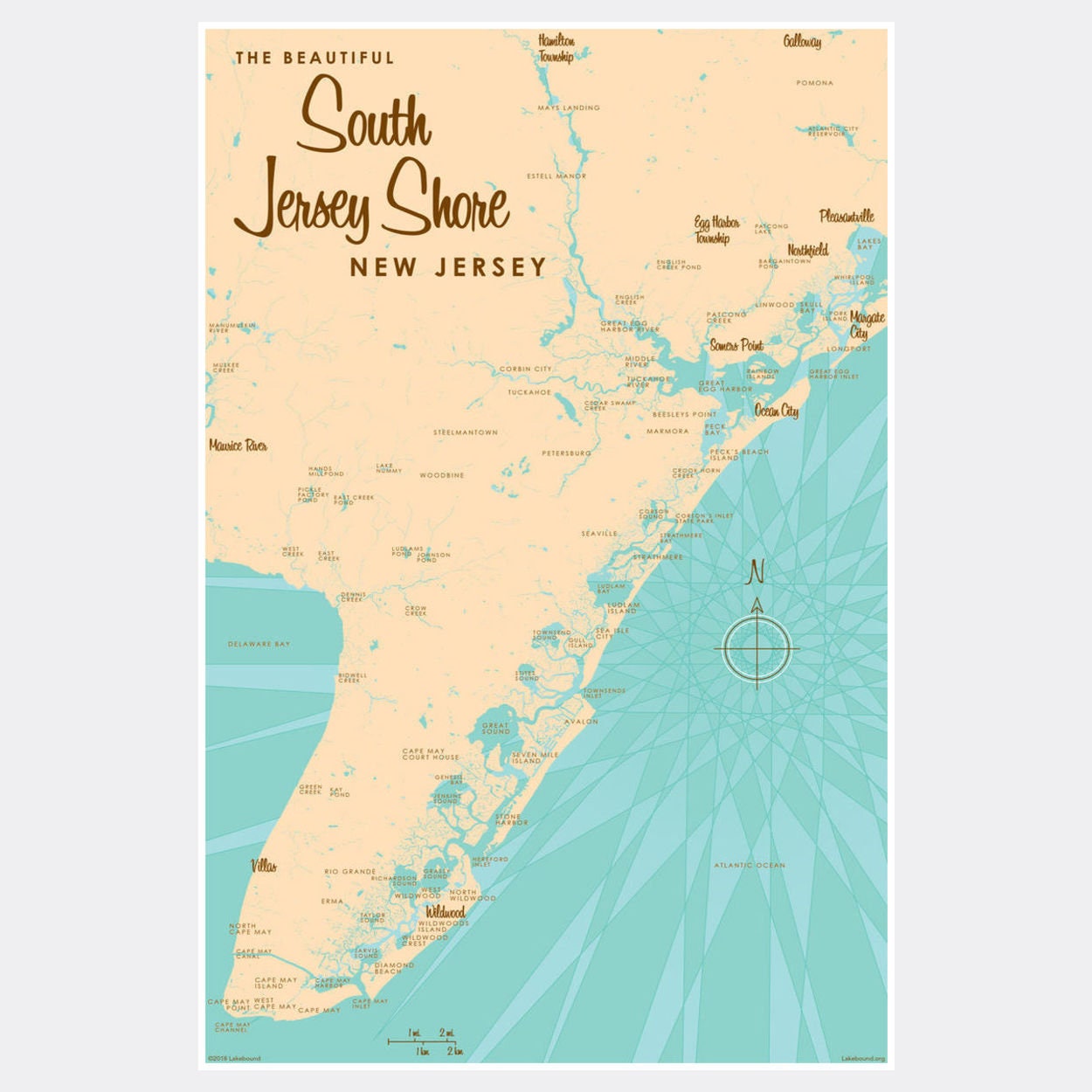 Map Of South Jersey South Jersey Shore Paper Print Map Art | Etsy Ireland