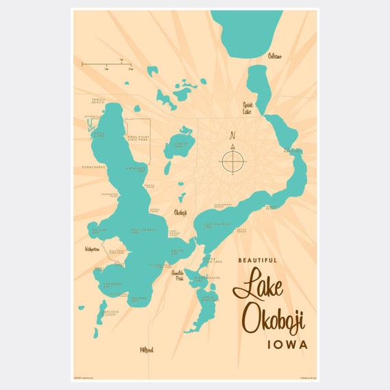 Map Of Lake Okoboji Iowa Lake Okoboji Iowa Paper Print Map Art | Etsy Uk