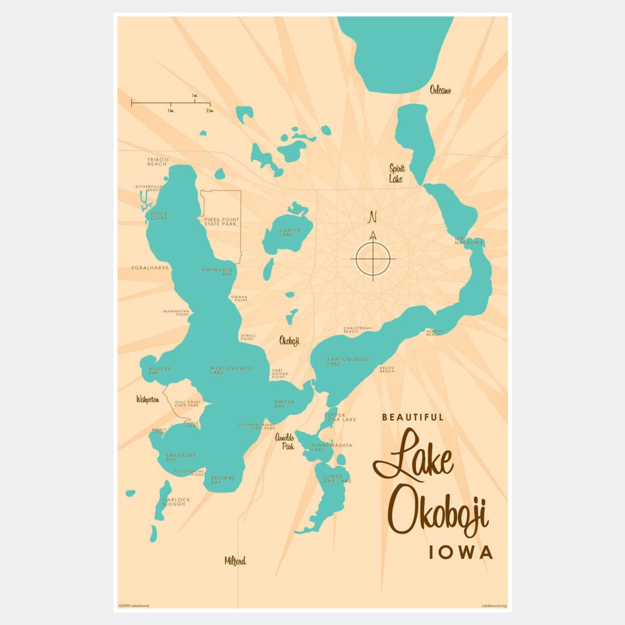 Map Of Lake Okoboji Iowa Lake Okoboji Iowa Paper Print Map Art - Etsy