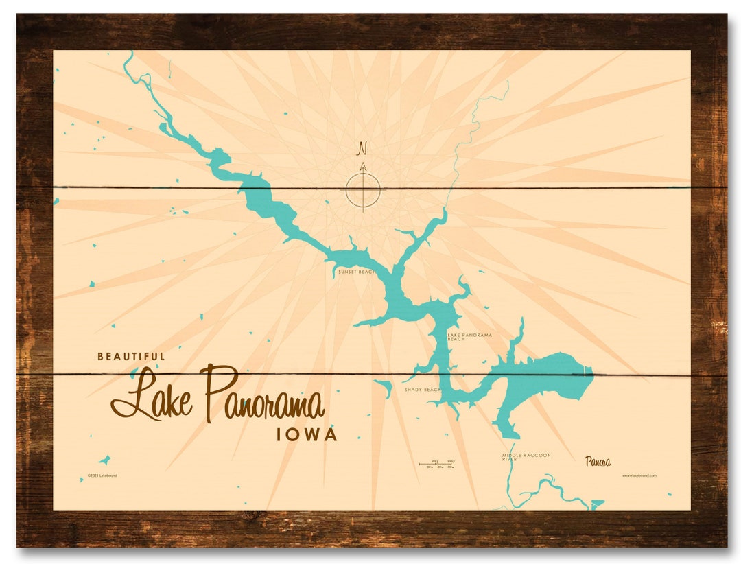 Lake Panorama Iowa Rustic Wood Sign Map Art Etsy