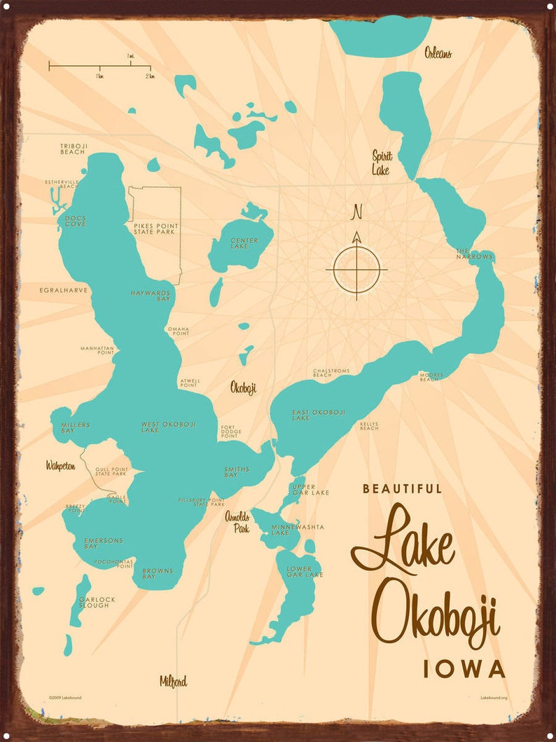 Lake Okoboji Iowa Lake House Décor Cabin Art Custom Map Etsy