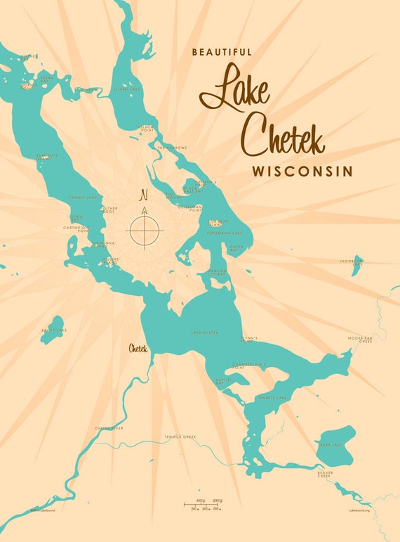 Lake Chetek WI Map Canvas Print Etsy
