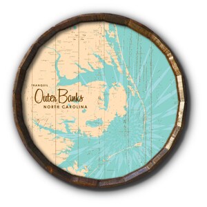 Outer Banks North Carolina, Rustic Barrel End Map Art