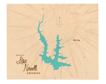Lago Norrell, Arkansas / Decoración de casas en el lago / Arte de cabaña / Regalos con mapas personalizados / Manta