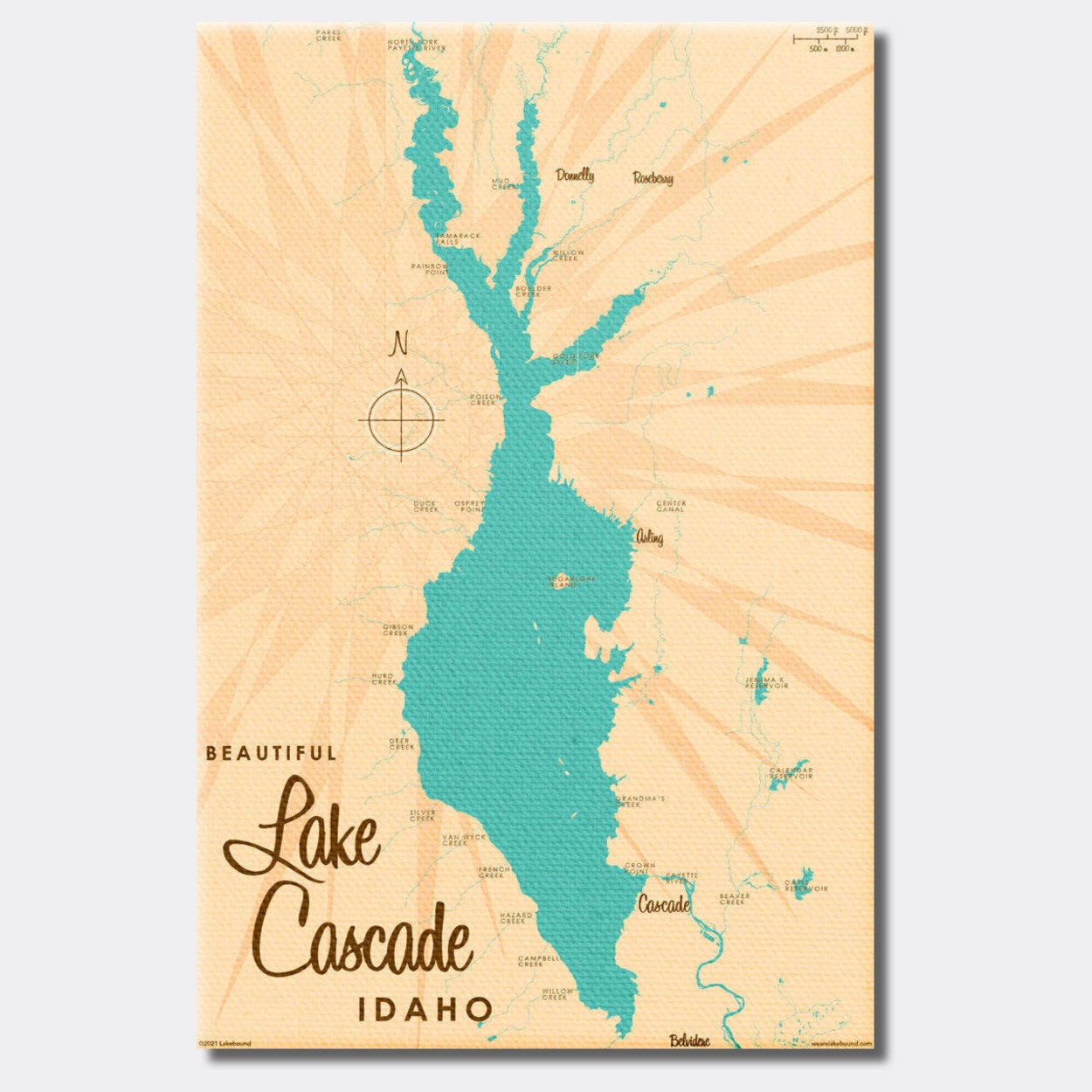 Cascade Lake Idaho Map Lake Cascade Idaho Canvas Map Art | Etsy