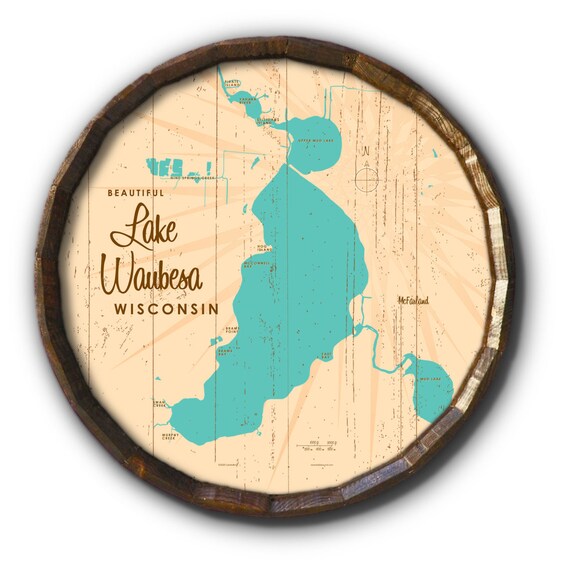 Lake Waubesa Wisconsin Rustic Barrel End Map Art Etsy