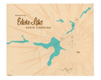 Lago Edisto, Carolina del Sur / Decoración de casas en el lago / Arte de cabaña / Regalos con mapas personalizados / Manta