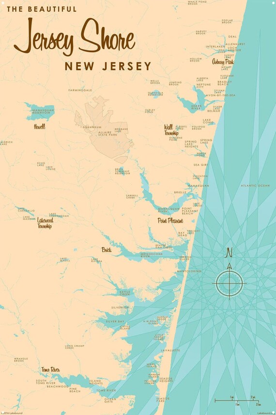 New Jersey Coast Line Map Jersey Shore New Jersey Metal Sign Map Art | Etsy Ireland