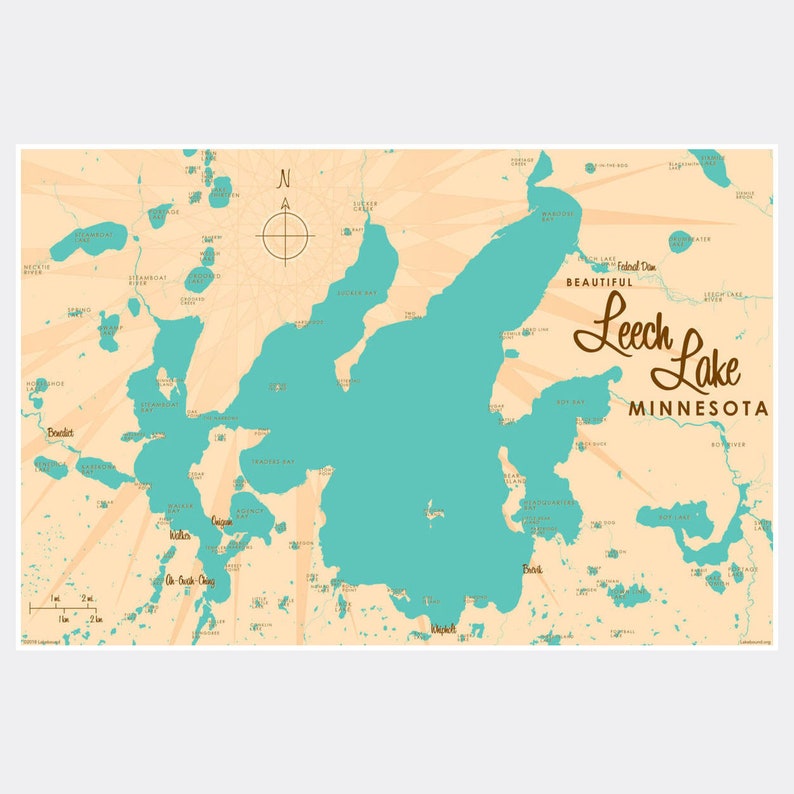 Leech Lake Minnesota Paper Print Map Art Etsy