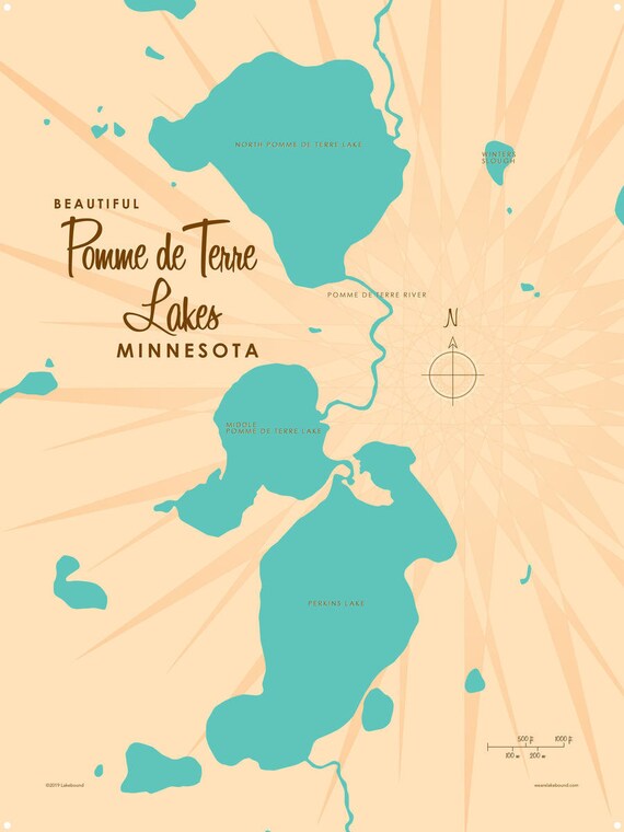 Pomme De Terre Lakes Minnesota Metal Sign Map Art Etsy