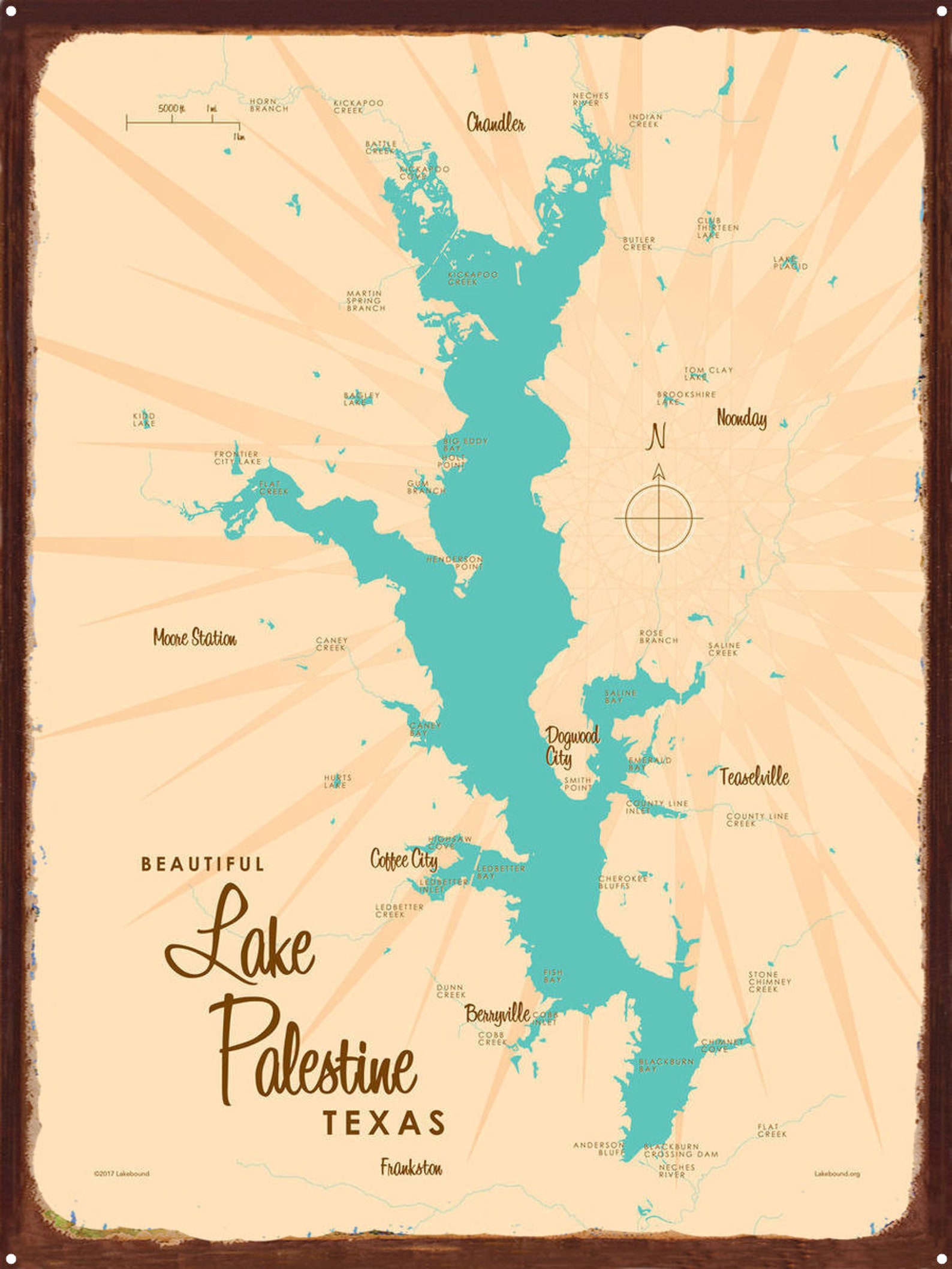 Lake Palestine Texas Rustic Metal Sign Map Art Etsy