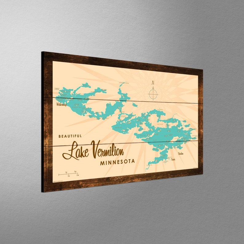 Lake Vermilion Minnesota Rustic Wood Sign Map Art Etsy