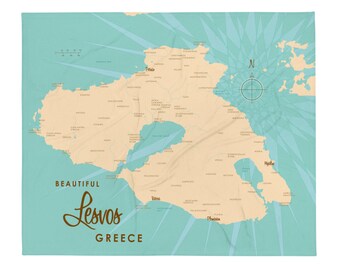 Lesbos, Grecia / Decoración de casas en el lago / Arte de cabaña / Regalos con mapas personalizados / Manta