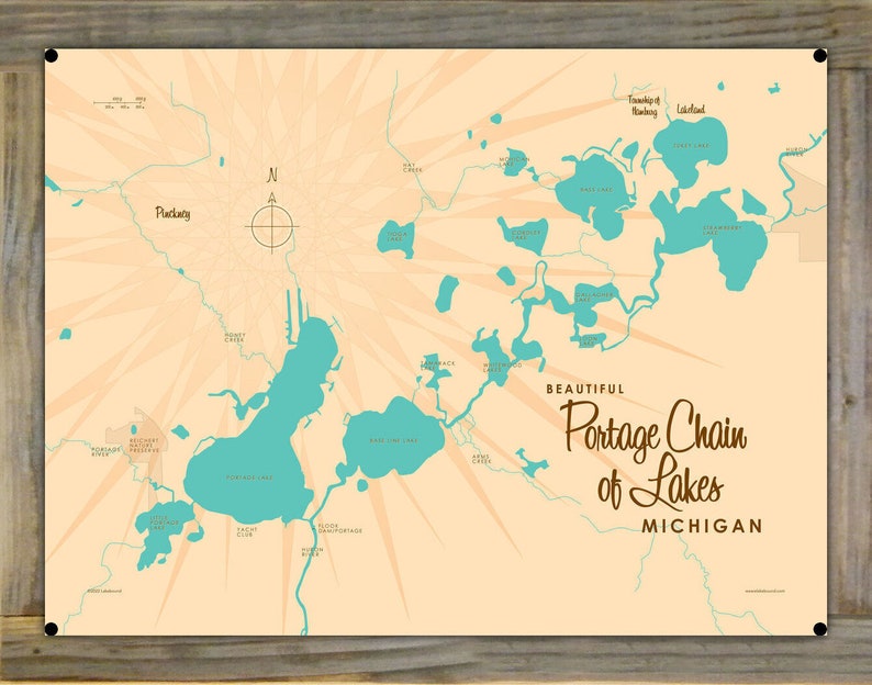 Portage Chain of Lake Michigan Woodmounted Metal Sign Map Etsy