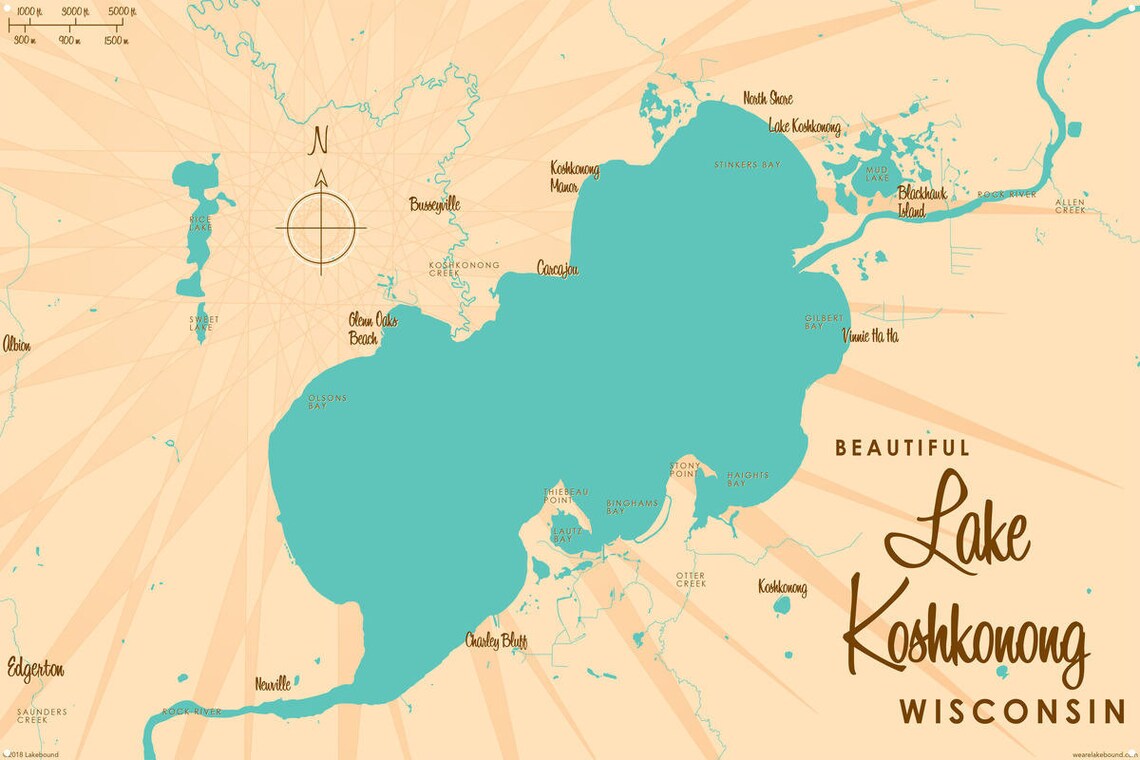 Lake Koshkonong Wisconsin Metal Sign Map Art Etsy