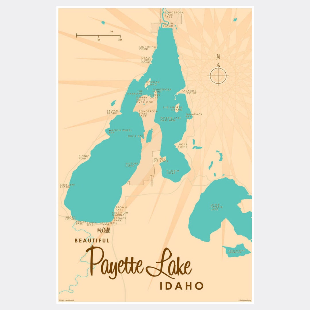 Payette Lake Idaho / Lake House Décor / Cabin Art / Custom Map Gifts
