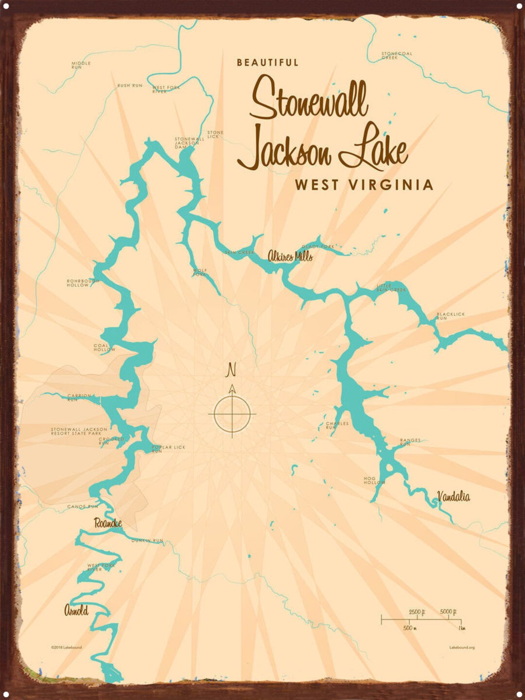 Stonewall Jackson Lake West Virginia Lake House Décor Cabin Art Custom Map Gifts Rustic Metal