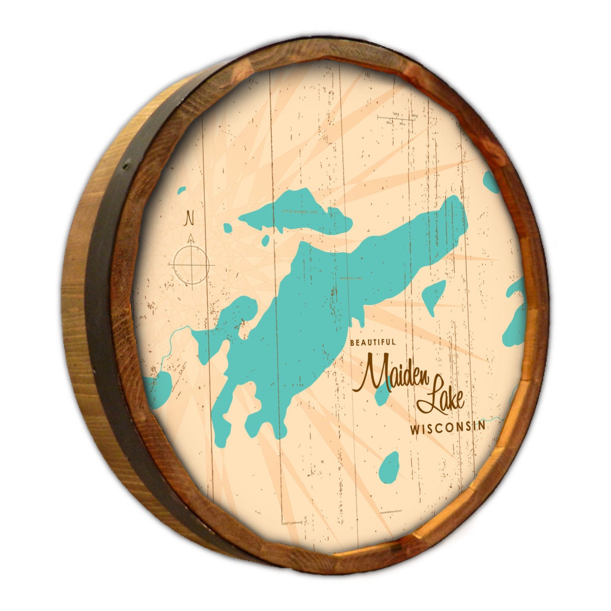 Maiden Lake Wisconsin Rustic Barrel End Map Art Etsy