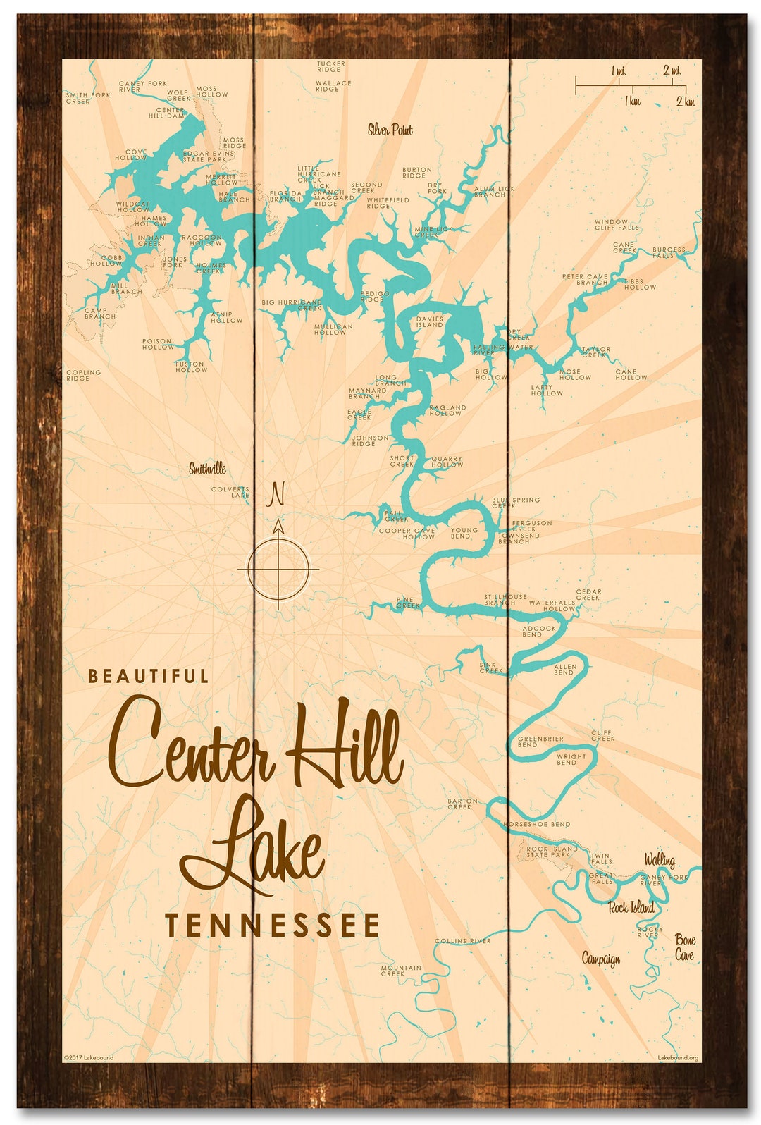 Center Hill Lake Tennessee, Rustic Wood Sign Map Art Etsy