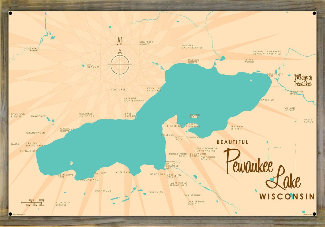 Pewaukee Lake Wisconsin WoodMounted Metal Sign Map Art Etsy