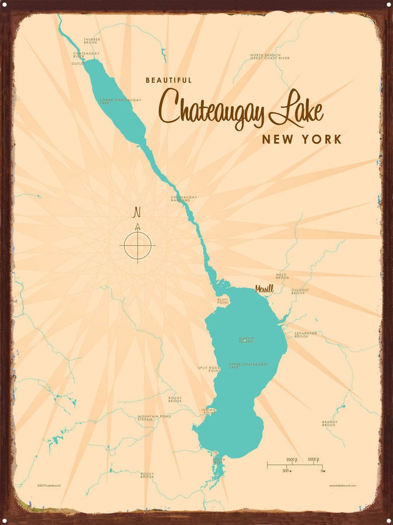 Chateaugay Lake New York Rustic Metal Sign Map Art Etsy