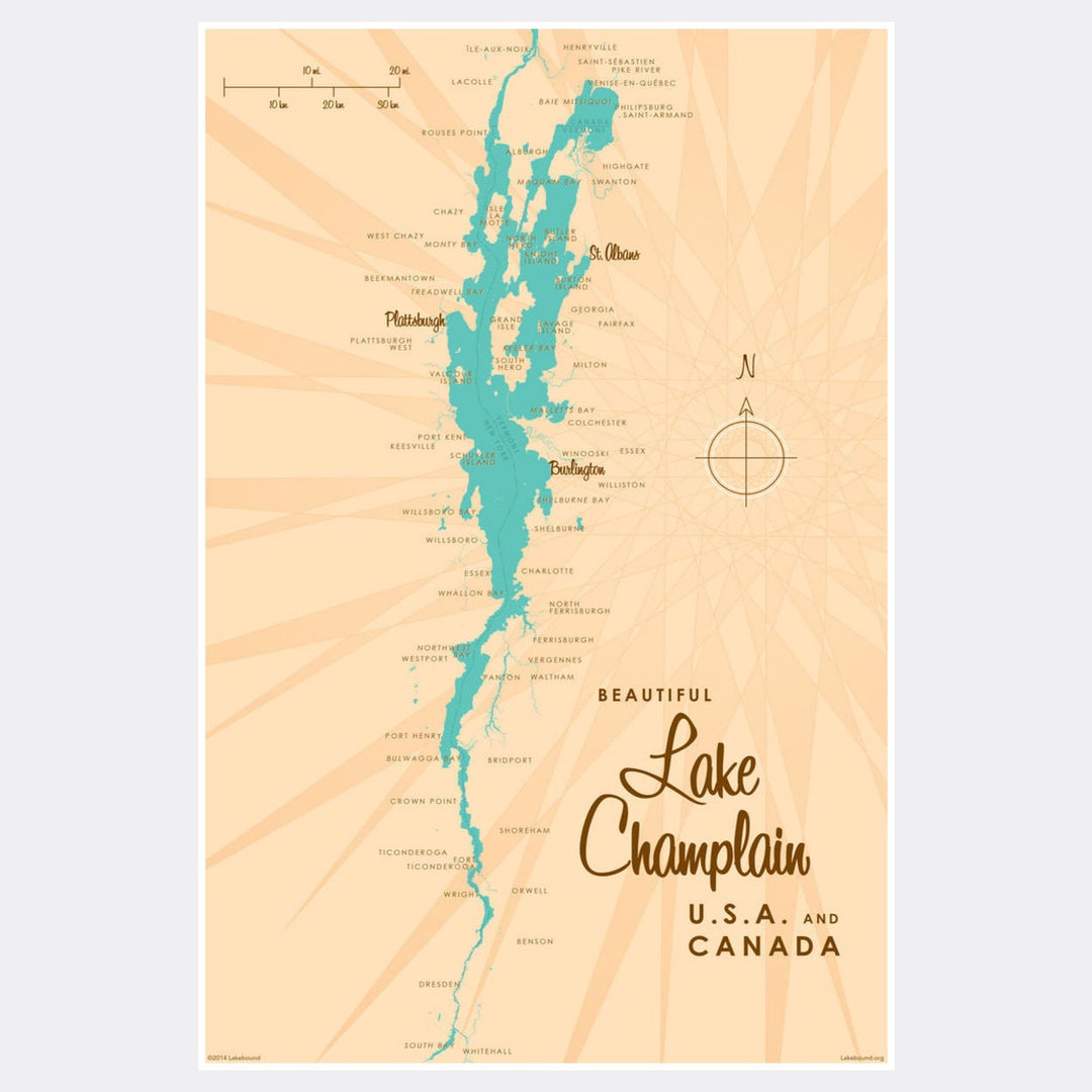 Lake Champlain New York Lake House Décor Cabin Art Custom Map Gifts