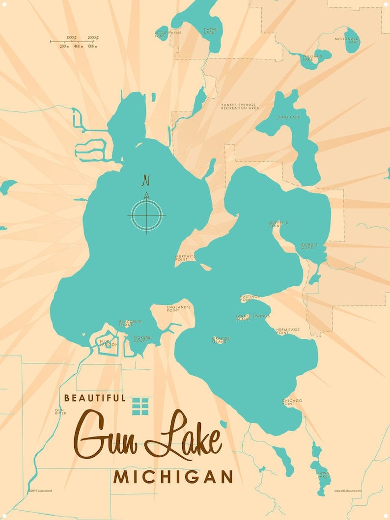 gun-lake-michigan-metal-sign-map-art-etsy