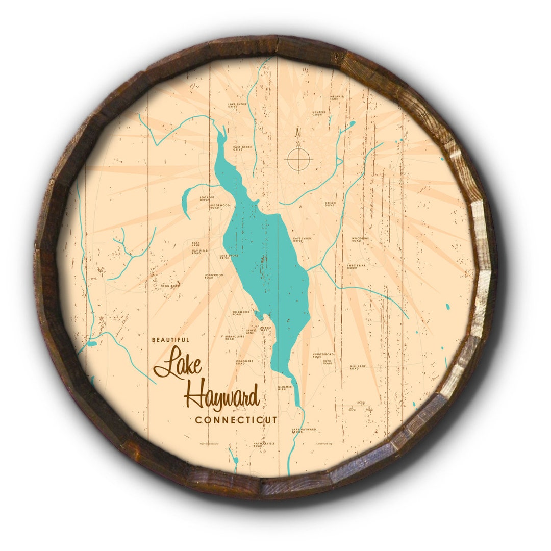 Lake Hayward Connecticut Rustic Barrel End Map Art Etsy