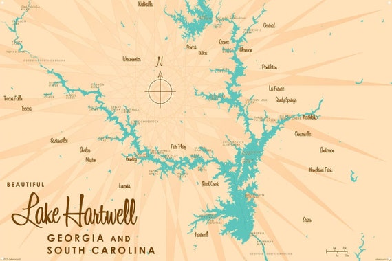 Map Of Lake Hartwell South Carolina Lake Hartwell Georgia South Carolina Metal Sign Map Art | Etsy