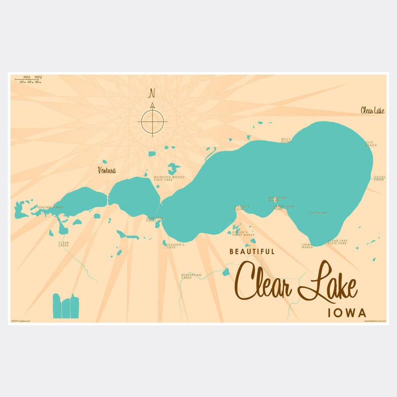 Clear Lake Iowa Paper Print Map Art Etsy
