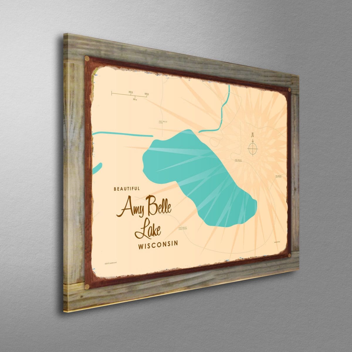 Amy Belle Lake Wisconsin WoodMounted Rustic Metal Sign Map Etsy