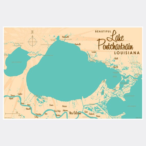 Map Of Lake Pontchartrain Louisiana Lake Pontchartrain Louisiana Paper Print Map Art | Etsy Australia