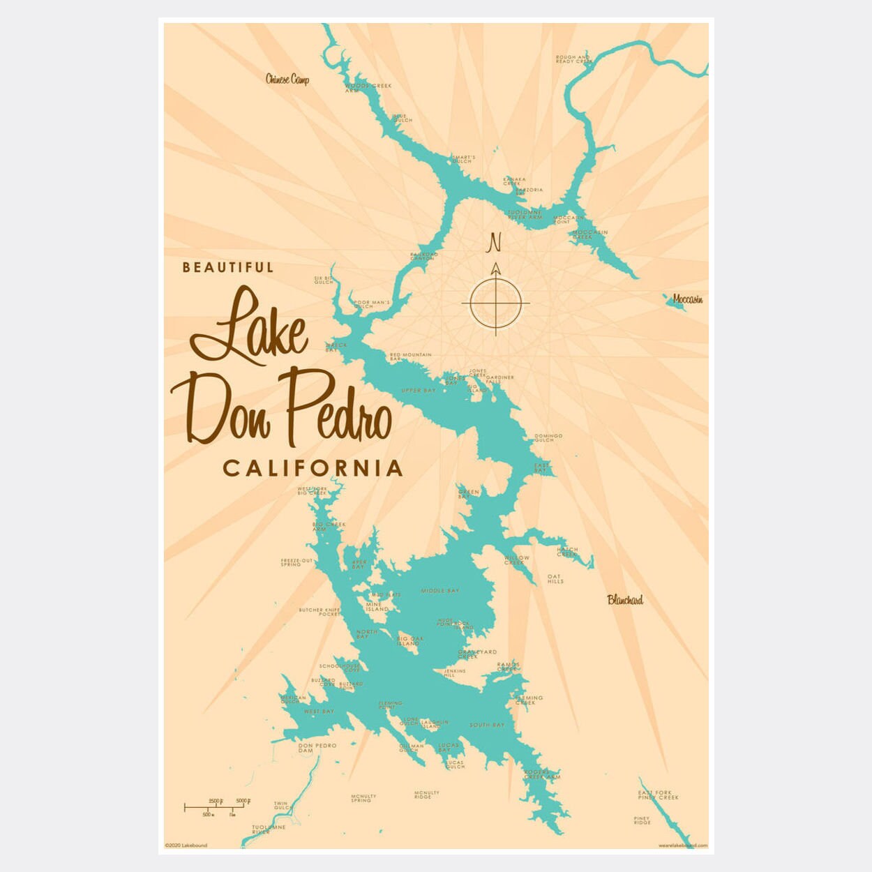 Don Pedro Lake Map Lake Don Pedro California Paper Print Map Art | Etsy