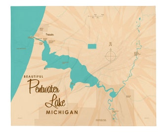 Lago Pentwater, Michigan / Decoración de casas en el lago / Arte de cabaña / Regalos con mapas personalizados / Manta