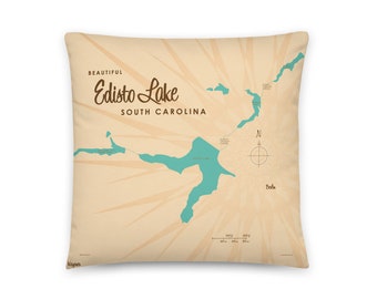 Lago Edisto, Carolina del Sur / Decoración de casas en el lago / Arte de cabañas / Regalos con mapas personalizados / Almohadas