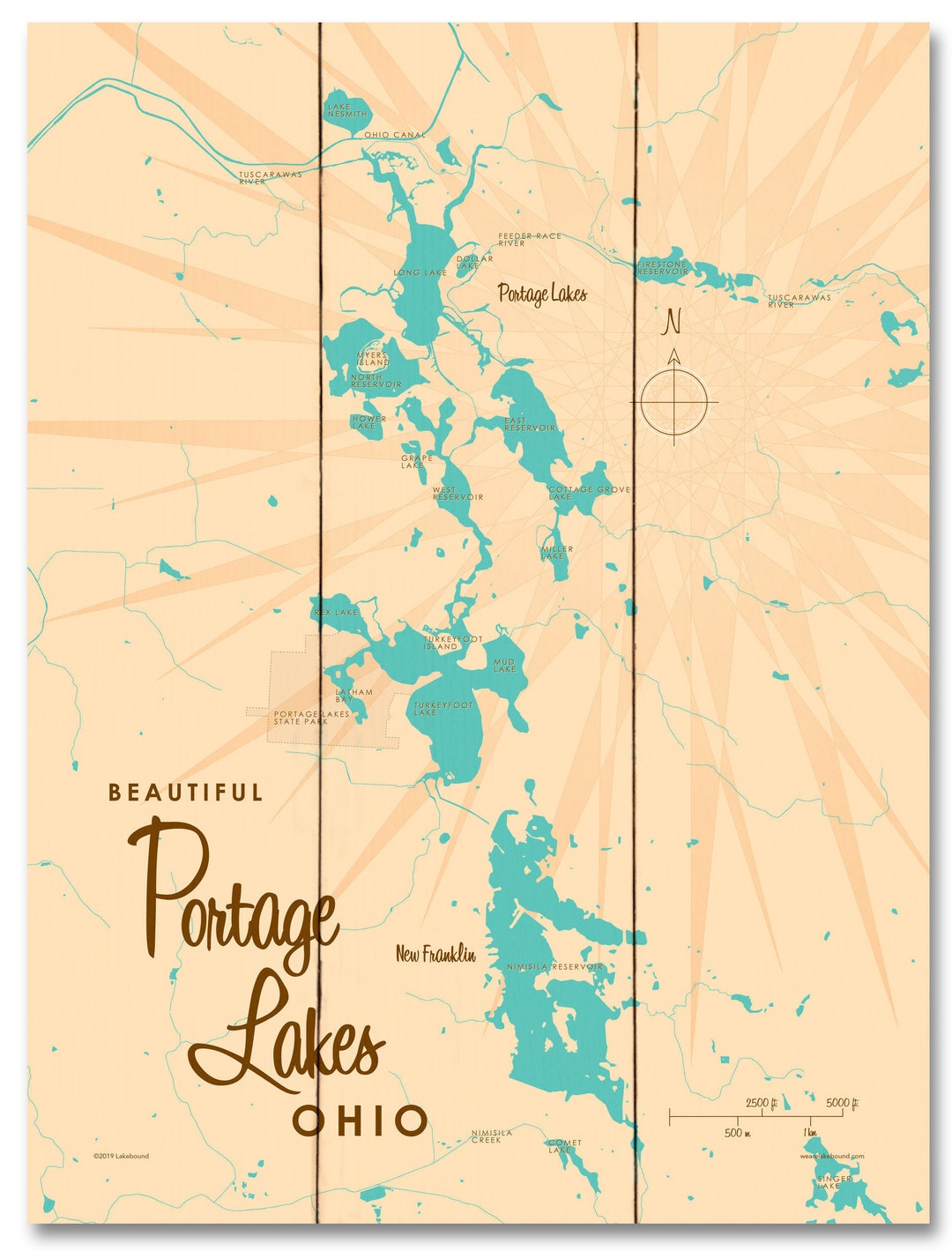 Portage Lakes Ohio Lake House Décor Cabin Art Custom Map Etsy
