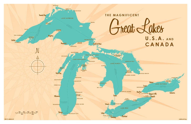 Great Lakes Map Print | Etsy