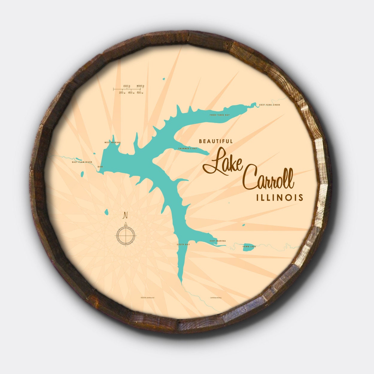 Lake Carroll Illinois Barrel End Map Art | Etsy