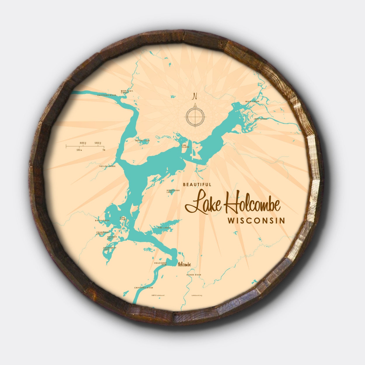 Lake Wisconsin Barrel End Map Art Etsy