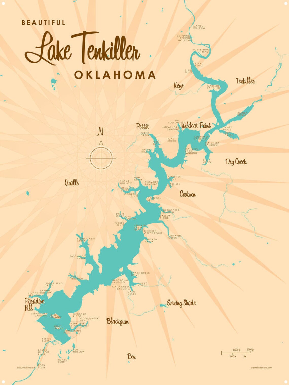 Lake Tenkiller Oklahoma Metal Sign Map Art Etsy
