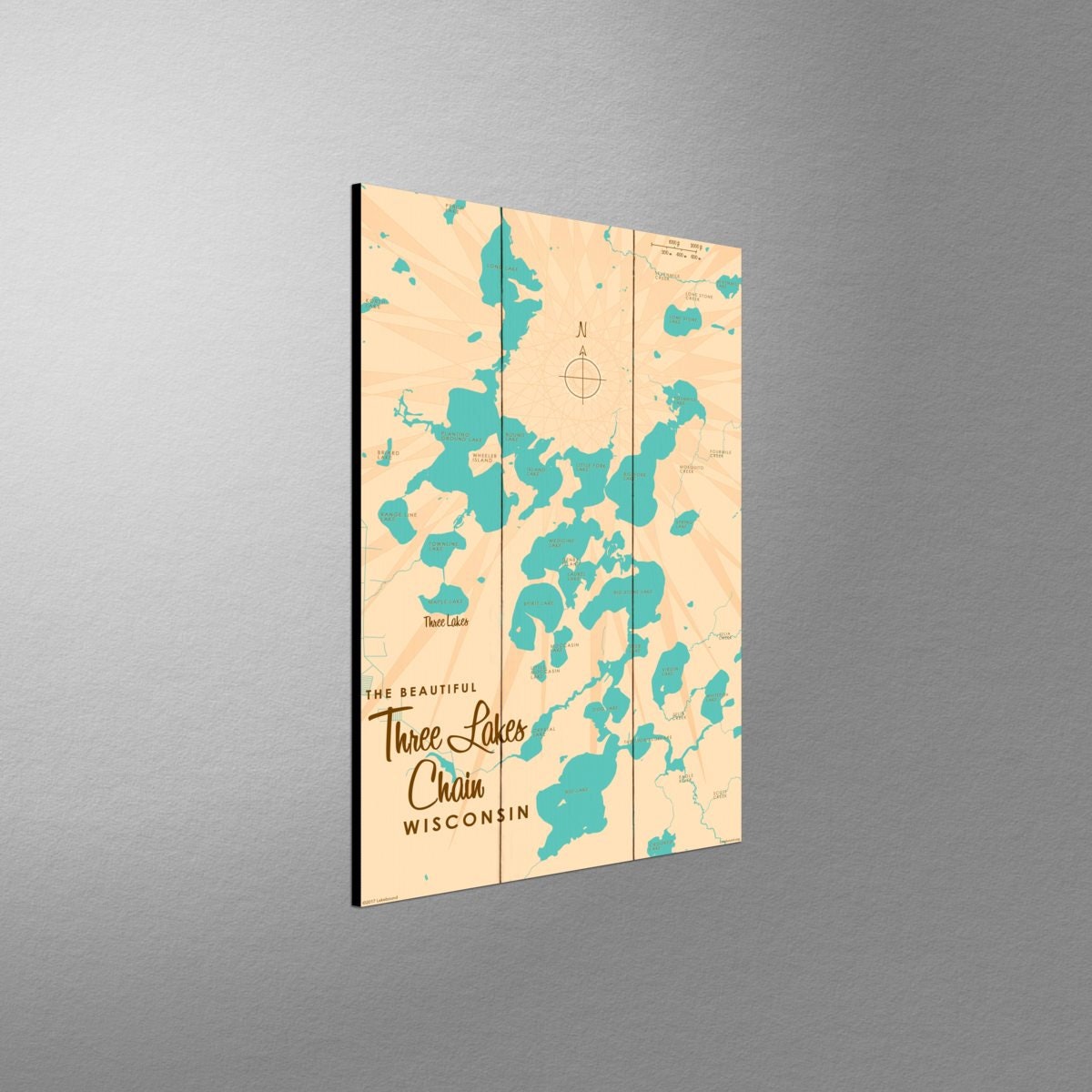 Three Lakes Chain Wisconsin Wood Sign Map Art Etsy