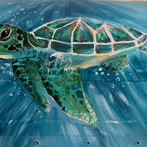 Green Sea turtle mailbox, hand painted galvanized steel with UV Protection, Anchor, Customizable house number, 10.9"H x 8.7"W x 22.6"D